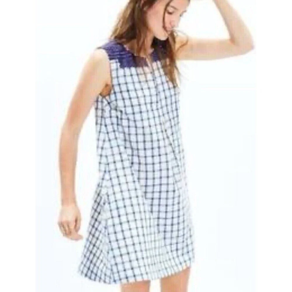 Madewell Embroidered Sunray Linen Blend‎ Shirtdress A-Line Dress Check Si…​